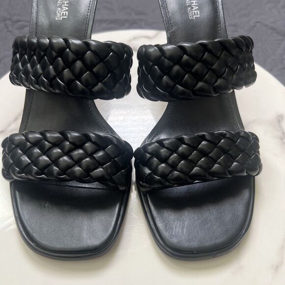 Michael Kors Amelia Mule Black Leather Sandal Heel SZ 9M Summer Resort Chic Cute - Picture 7 of 13